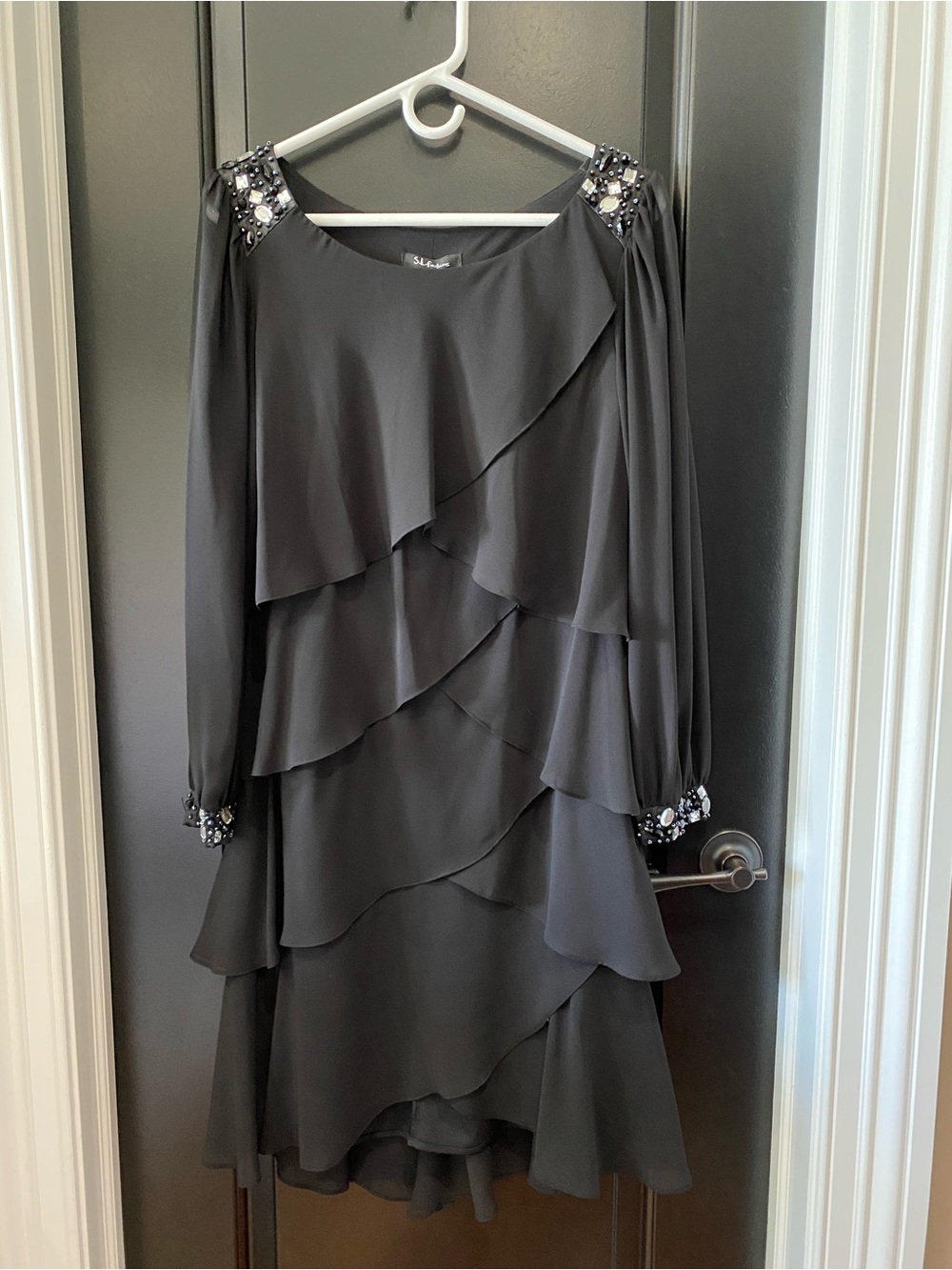 Black Cocktail Or Special Occasion Dress w/Sparkle & Overlay Panels - Sz 12